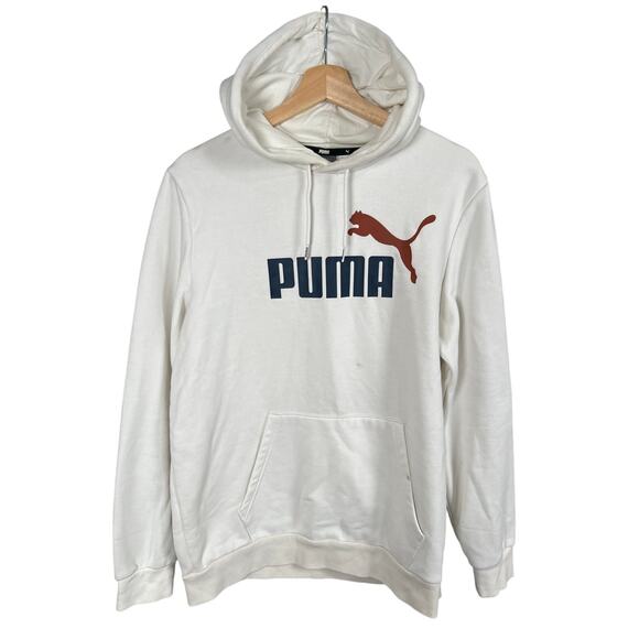 Puma White Hoodie Big Logo Men Size L - Picture 1 of 9